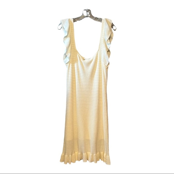 House of Harlow 1960 Ruffled Pointelle Knit Mini Dress Ivory Flirty Romantic L - Picture 5 of 9